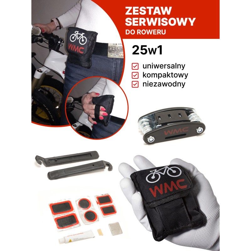 Zestaw naprawczy roweru dętek kół łatki klucz 25w1