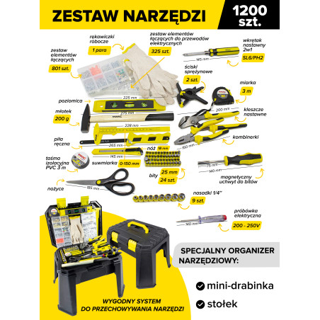 Wmc zestaw uniwersalny 1200el 1/4'' 6 kąt +stołek