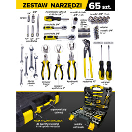 Zestaw narzedziowy 65 szt.1/4-3/8"forcekraft