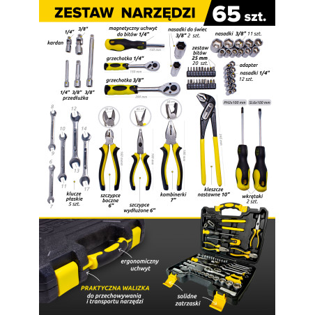 Zestaw narzedziowy 65 szt.1/4-3/8"forcekraft