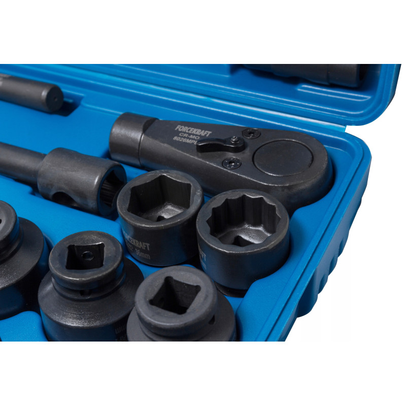 Klucze nasadowe udarowe 3/4''+1" 26el 6-kąt