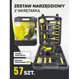 Zestaw narzędziowy z wkrętarką 57 el. walizka