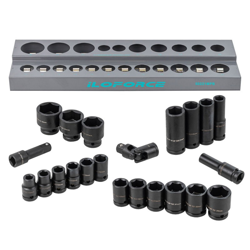 Zestaw nasadek udarowych 1/2" 10-32mm 6-kątne 22el