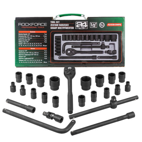 Zestaw klucze nasadowe nasadki grzechotka 1/2" 8-32mm 24el