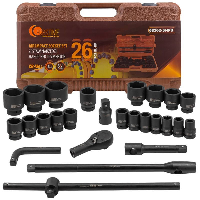 Klucze nasadowe udarowe 3/4'' 17-65mm 6-kątne 26el walizka Klucze nasadowe udarowe 3/4'' 17-65mm 6-kątne 26el walizka