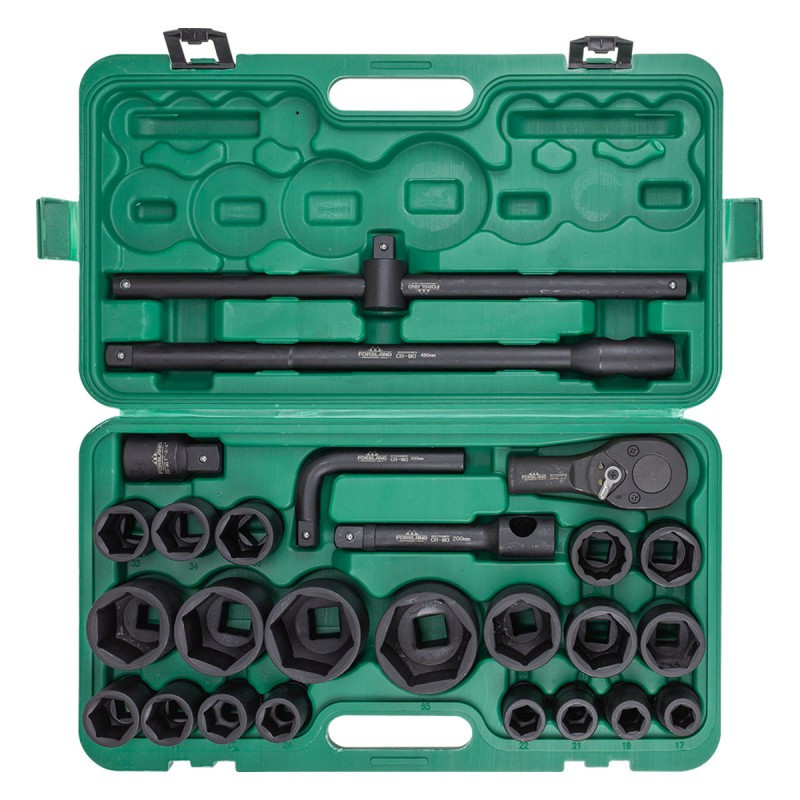 Klucze nasadowe udarowe  3/4'' 17-65mm 6-kątne 26el walizka