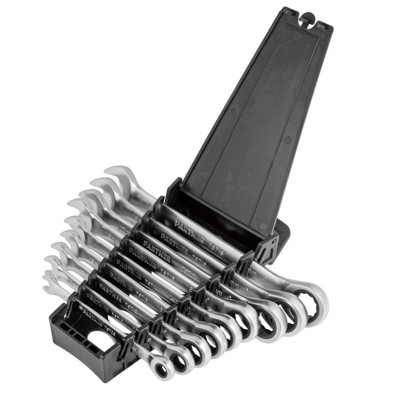 Zestaw klucze płasko-oczkowe z grzechotką 8-19mm 9 el