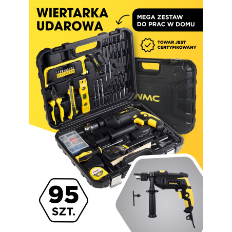 Wiertarka udarowa 750W Wiertła Bity Walizka 96el