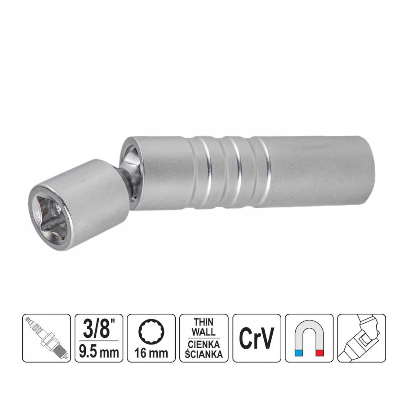 Nasadka 3/8 14mm do świec magnet przegubowa 12-kąt