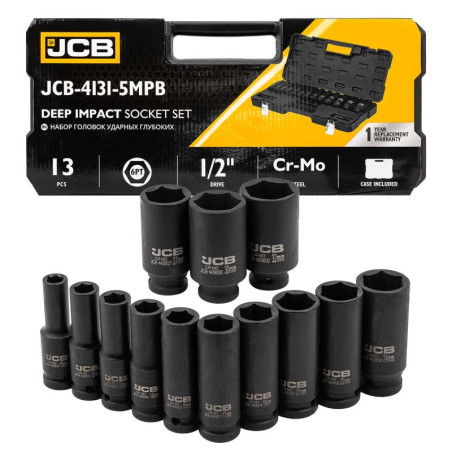 Zestaw nasadek udarowych głębokich 10-32mm stal Cr-Mo 1/2" 13el JCB