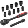 Zestaw nasadek 1/2" 10-24 mm 12 el z grzechotką przedłużką CrV Forcekraft