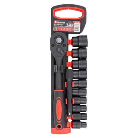 Zestaw nasadek 1/2" 10-24 mm 12 el z grzechotką przedłużką CrV Forcekraft