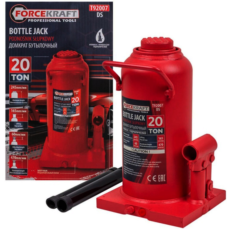 FORCEKRAFT Podnośnik hydrauliczny SŁUPKOWY lewarek BUTELKOWY 20 TON