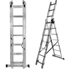FORCEKRAFT Drabina DWUSTRONNA łączona ALUMINIOWA 3x12 stopni WYSUWANA