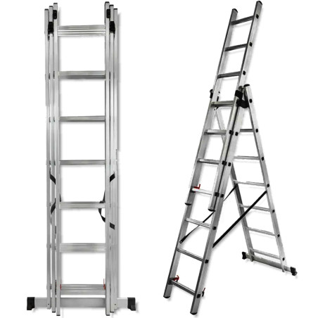 FORCEKRAFT Drabina DWUSTRONNA łączona ALUMINIOWA 3x10 stopni WYSUWANA