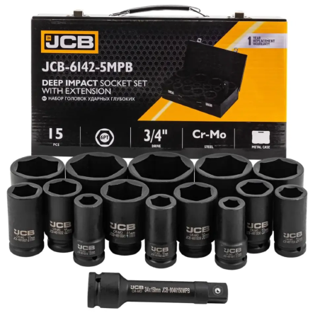 OUTLET JCB Zestaw nasadek UDAROWYCH głębokich 3/4" 14 ELEMENTÓW 6-kątnych