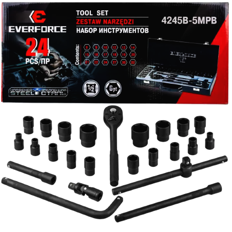 EVERFORCE Zestaw narzędzi 1/2" 6-kątnych 8-32mm 24 ELEMENTY + WALIZKA