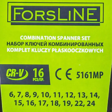 FORSLINE Duży Zestaw KLUCZY płasko-oczkowych 16 ELEMENTÓW 6 - 24 mm Cr-V