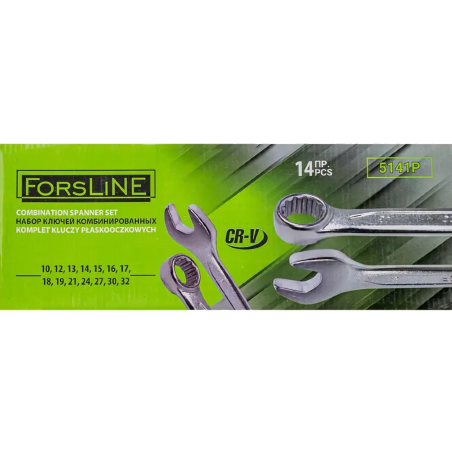 FORSLINE Duży Zestaw KLUCZY płasko-oczkowych 14 ELEMENTÓW 10 - 32 mm Cr-V