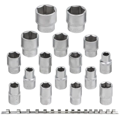 ROCKFORCE Zestaw NASADEK 1/2" 6-kątnych 16 ELEMENTÓW na listwie Cr-V