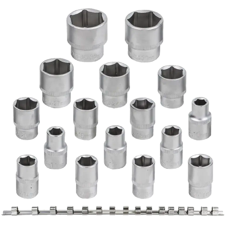 ROCKFORCE Zestaw NASADEK 1/2" 6-kątnych 16 ELEMENTÓW na listwie Cr-V