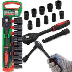 ROCKFORCE Zestaw NASADEK 1/2" 12 ELEMENTÓW z GRZECHOTKĄ i PRZEDŁUŻKĄ