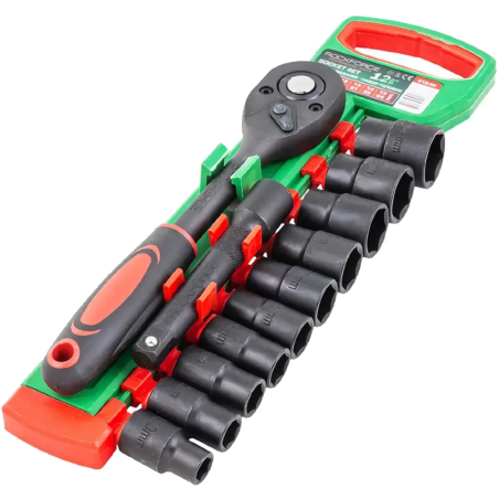 ROCKFORCE Zestaw NASADEK 1/2" 12 ELEMENTÓW z GRZECHOTKĄ i PRZEDŁUŻKĄ