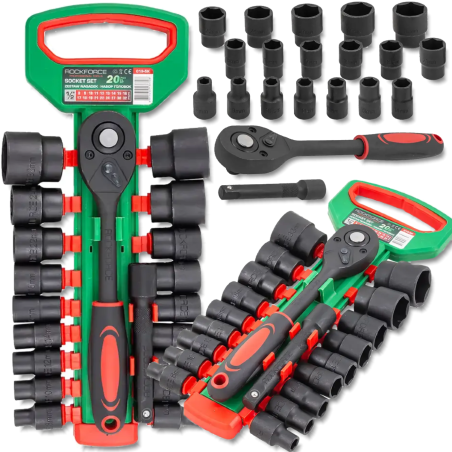 ROCKFORCE Zestaw NASADEK 1/2" 20 ELEMENTÓW z GRZECHOTKĄ i PRZEDŁUŻKĄ 8-32mm