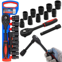 FORSAGE Zestaw NASADEK 1/2" 12 ELEMENTÓW z GRZECHOTKĄ i PRZEDŁUŻKĄ 10-24mm