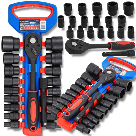 FORSAGE Zestaw NASADEK 1/2" 20 ELEMENTÓW z GRZECHOTKĄ i PRZEDŁUŻKĄ 8-32mm