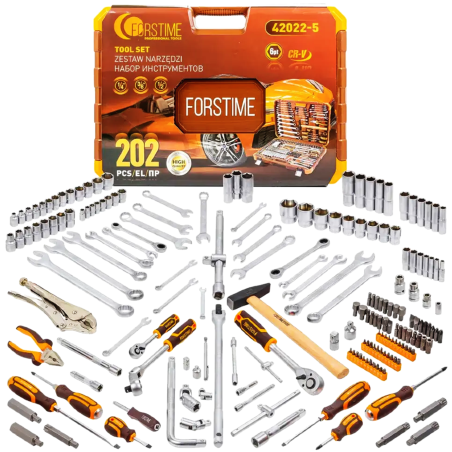 FORSTIME Zestaw narzędzi DUŻY 202 ELEMENTY 1/4" 3/8" 1/2" 6-kątnych 6-32mm