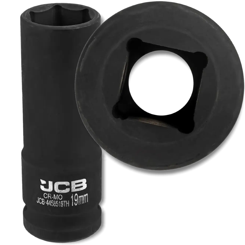 JCB NASADKA udarowa GŁĘBOKA cienkościenna 1/2" Cr-Mo 6-kątnych 19mm JCB NASADKA udarowa GŁĘBOKA cienkościenna 1/2" Cr-Mo 6-kątnych 19mm