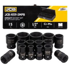 JCB Zestaw NASADEK udarowych 1/2" Cr-Mo 6-kątnych 15 ELEMENTÓW 10-32mm