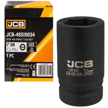 JCB Nasadka UDAROWA głęboka 1" 34mm 6-kątna Cr-Mo KLUCZ nasadowy