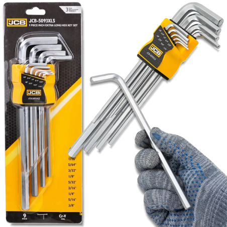 JCB Zestaw KLUCZY IMBUS długich 9 ELEMENTÓW 1/16-3/8" typu L Cr-V HEX