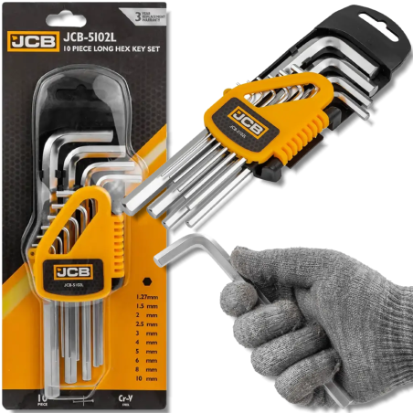 JCB Zestaw KLUCZY IMBUS długich 10 ELEMENTÓW 1.27-10mm  typu L Cr-V HEX