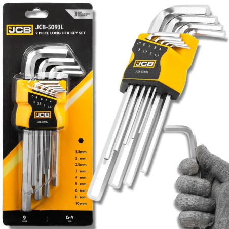 JCB Zestaw KLUCZY IMBUS długich 9 ELEMENTÓW 1.5-10mm  typu L Cr-V HEX