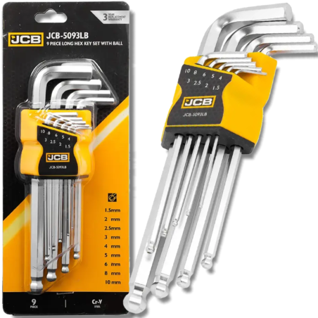 JCB Zestaw KLUCZY IMBUS długich z KULĄ 9 ELEMENTÓW 1.5-10mm typu L Cr-V HEX