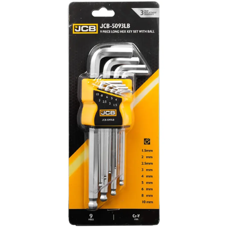 JCB Zestaw KLUCZY IMBUS długich z KULĄ 9 ELEMENTÓW 1.5-10mm typu L Cr-V HEX