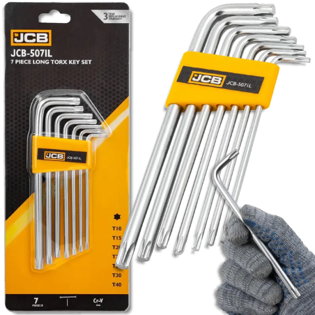 JCB Zestaw KLUCZY TORX długich 7 ELEMENTÓW T10-T40 typu L Cr-V