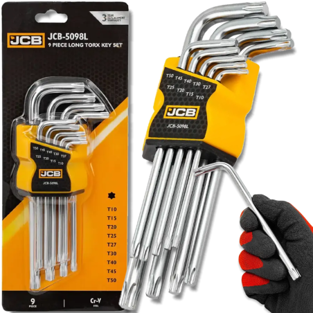 JCB Zestaw KLUCZY TORX długich 9 ELEMENTÓW T10-T50 typu L Cr-V