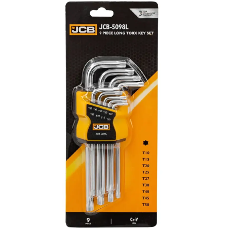 JCB Zestaw KLUCZY TORX długich 9 ELEMENTÓW T10-T50 typu L Cr-V