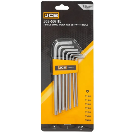 JCB Zestaw KLUCZY TORX długich z OTWOREM 7 ELEMENTÓW T10H-T40H typu L Cr-V