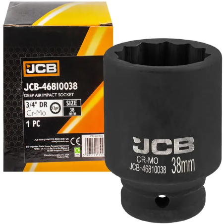 JCB NASADKA udarowa GŁĘBOKA 3/4" Cr-Mo 12-kątna 38mm KLUCZ NASADOWY