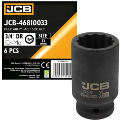 JCB NASADKA udarowa GŁĘBOKA 3/4" Cr-Mo 12-kątna 33mm KLUCZ NASADOWY