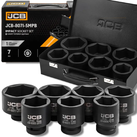 JCB Zestaw NASADEK udarowych 1" Cr-Mo 6-kątnych 7 ELEMENTÓW 46-75mm