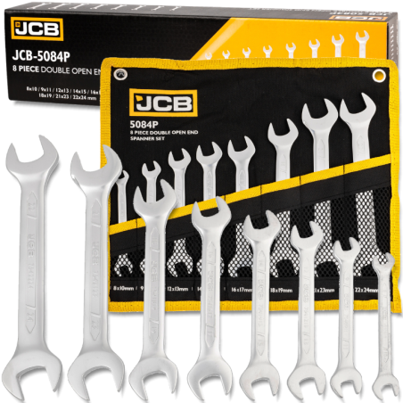 JCB Zestaw KLUCZY płaskich DWUSTRONNYCH 8 ELEMENTÓW na PŁACHCIE 8-24mm Cr-V
