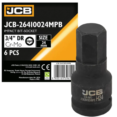 JCB Nasadka BIT udarowa 3/4" 24mm 6-kątna Cr-Mo KLUCZ nasadowy