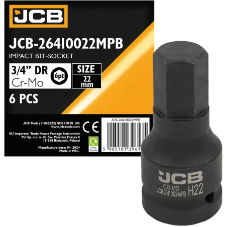 JCB Nasadka BIT udarowa 3/4" 22mm 6-kątna Cr-Mo KLUCZ nasadowy
