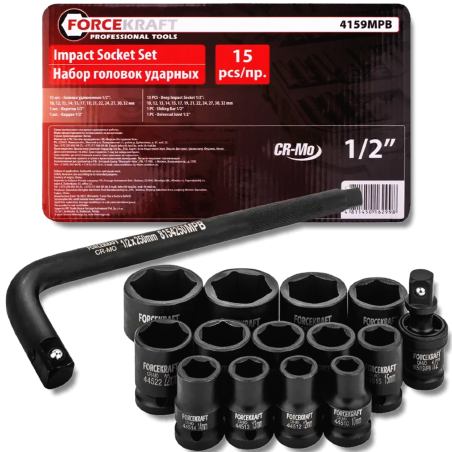 FORCEKRAFT Zestaw NASADEK udarowych 1/2" 15 ELEMENTÓW 6-kątnych (10-32mm)